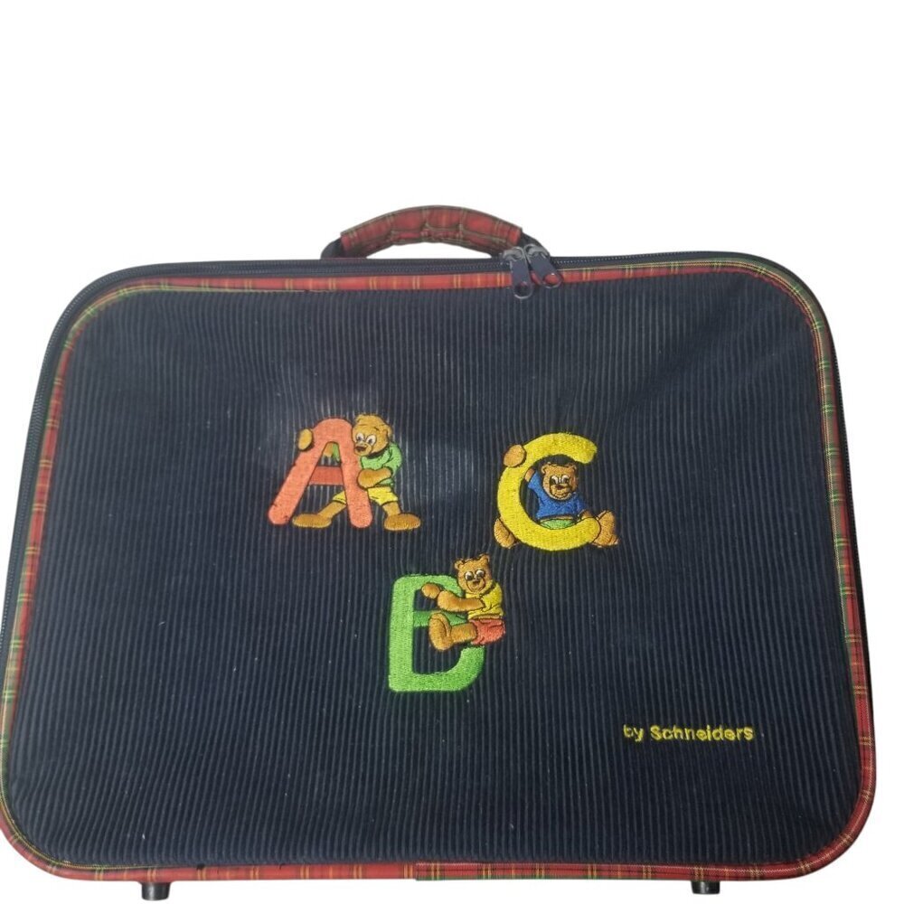 Schneiders Vtg Children's ABC/Bears Plaid Suitcase